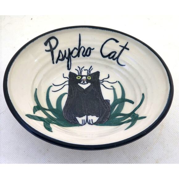 CAT BOWL-"Psycho Cat"-Hand Crafted-Pottery-Food or Water-6" Diameter - Picture 1 of 7